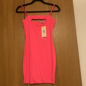 Neon pink mini dress